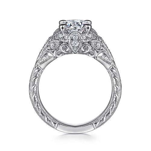 Unique Platinum Vintage Inspired Diamond Halo Engagement Ring