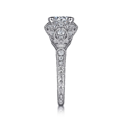 Unique Platinum Vintage Inspired Diamond Halo Engagement Ring
