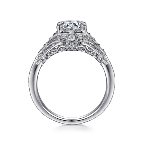 Unique Platinum Vintage Inspired Diamond Halo Engagement Ring