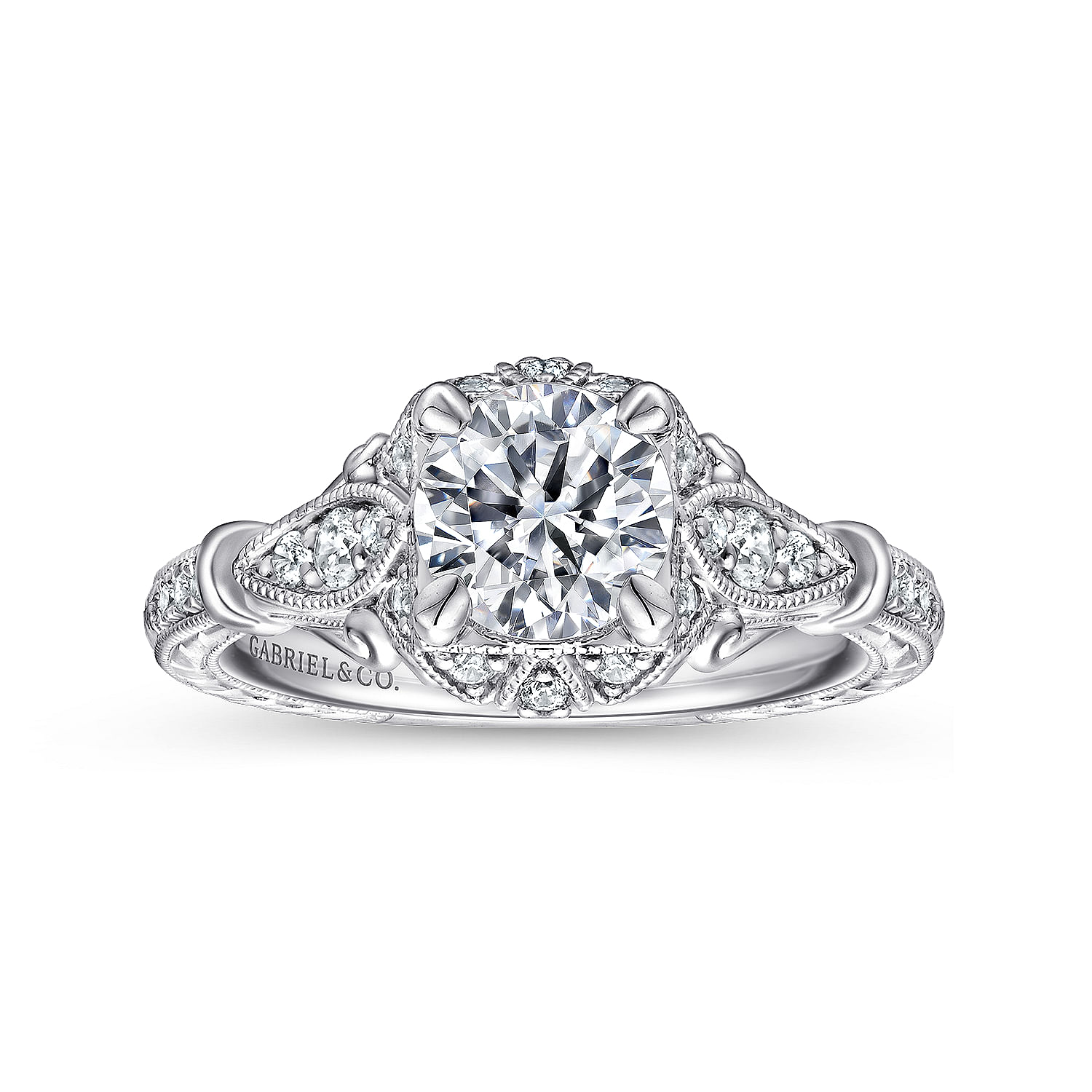 Unique Platinum Vintage Inspired Halo Diamond Engagement Ring