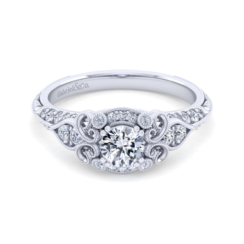 Unique Platinum Vintage Inspired Halo Engagement Ring