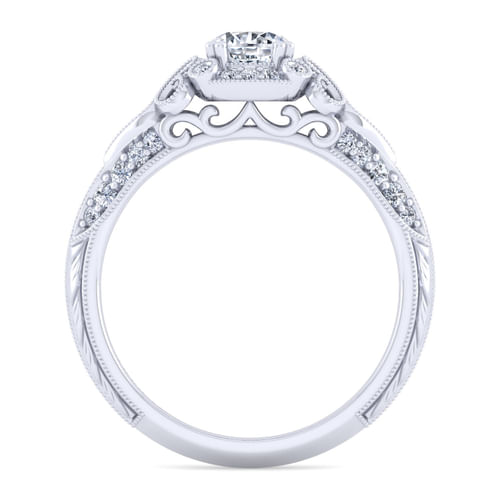 Unique Platinum Vintage Inspired Halo Engagement Ring