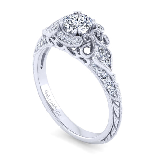 Unique Platinum Vintage Inspired Halo Engagement Ring
