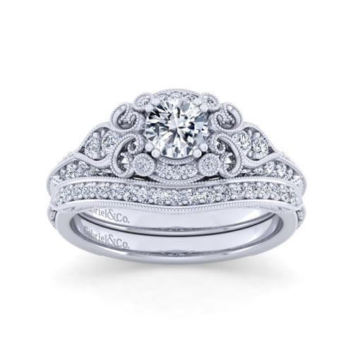 Unique Platinum Vintage Inspired Halo Engagement Ring