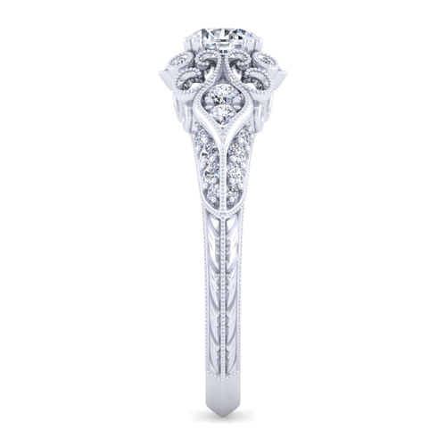 Unique Platinum Vintage Inspired Halo Engagement Ring