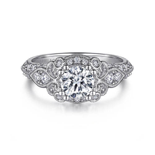 Unique Platinum Vintage Inspired Halo Engagement Ring