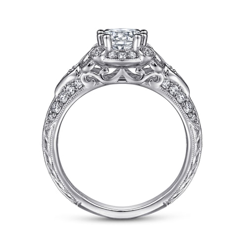 Unique Platinum Vintage Inspired Halo Engagement Ring