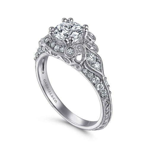 Unique Platinum Vintage Inspired Halo Engagement Ring