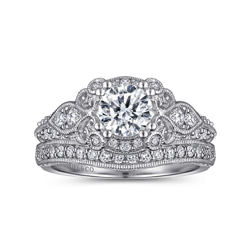 Unique Platinum Vintage Inspired Halo Engagement Ring