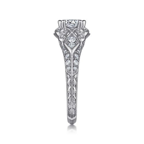 Unique Platinum Vintage Inspired Halo Engagement Ring