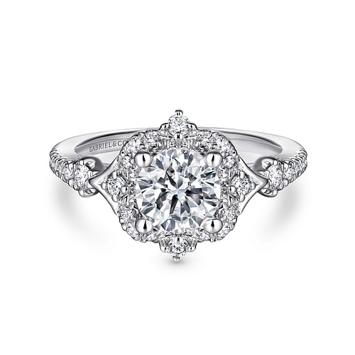Unique Platinum Vintage Inspired Halo Engagement Ring