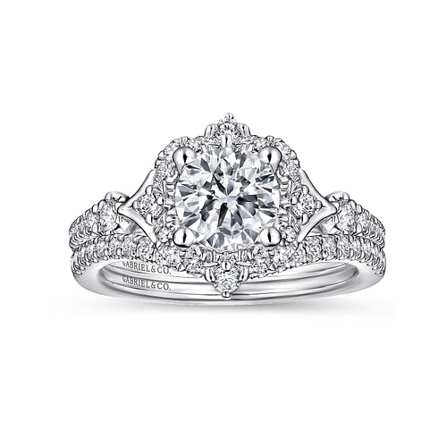 Unique Platinum Vintage Inspired Halo Engagement Ring