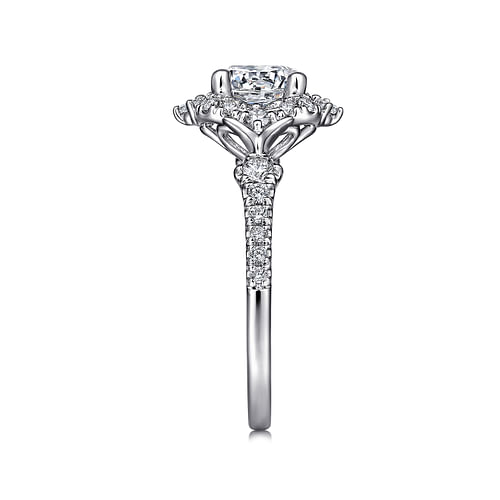 Unique Platinum Vintage Inspired Halo Engagement Ring