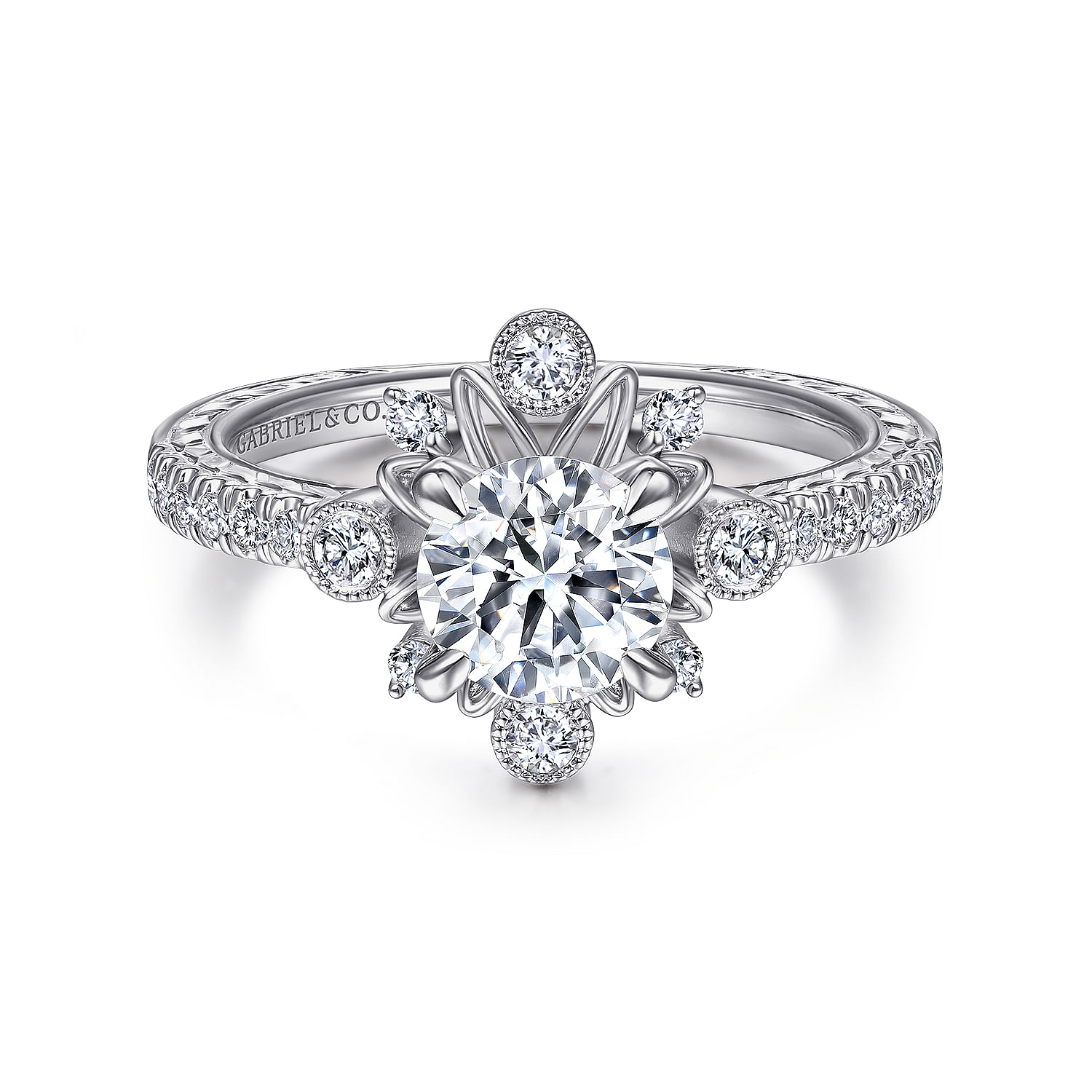 Gabriel - Unique Platinum Vintage Inspired Halo Engagement Ring