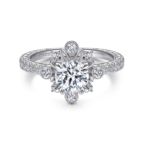 Unique Platinum Vintage Inspired Halo Engagement Ring