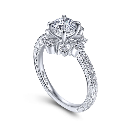 Unique Platinum Vintage Inspired Halo Engagement Ring