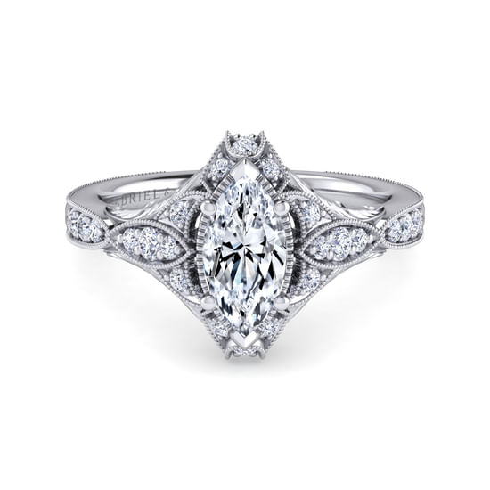 Gabriel - Unique Platinum Vintage Inspired Marquise Shape Diamond Halo Engagement Ring