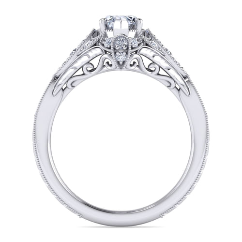Unique Platinum Vintage Inspired Marquise Shape Diamond Halo Engagement Ring