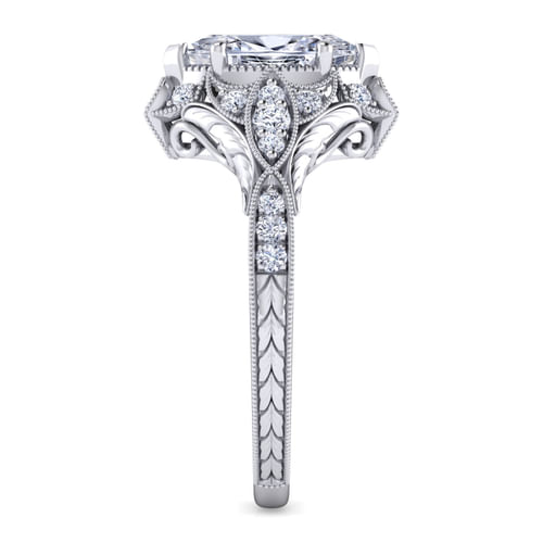 Unique Platinum Vintage Inspired Marquise Shape Diamond Halo Engagement Ring