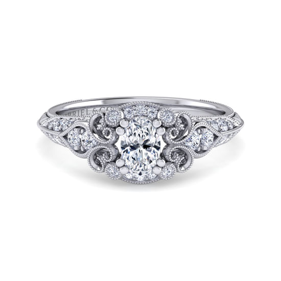 Gabriel - Unique Platinum Vintage Inspired Oval Diamond Halo Engagement Ring