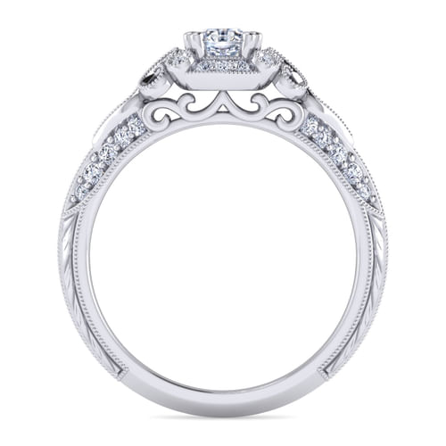 Unique Platinum Vintage Inspired Oval Diamond Halo Engagement Ring