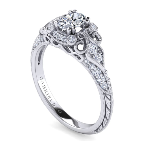 Unique Platinum Vintage Inspired Oval Diamond Halo Engagement Ring