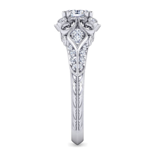Unique Platinum Vintage Inspired Oval Diamond Halo Engagement Ring