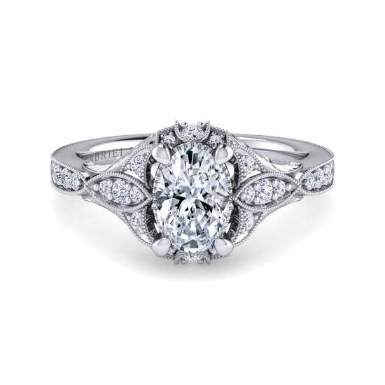 Gabriel - Unique Platinum Vintage Inspired Oval Halo Diamond Engagement Ring