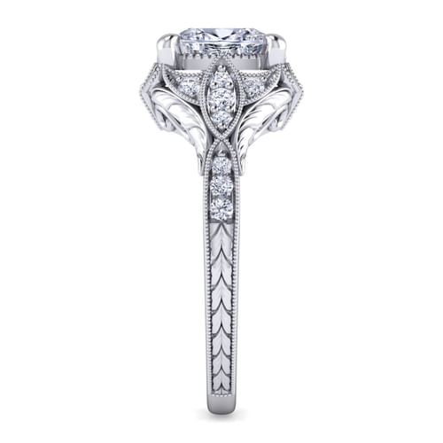 Unique Platinum Vintage Inspired Oval Halo Diamond Engagement Ring