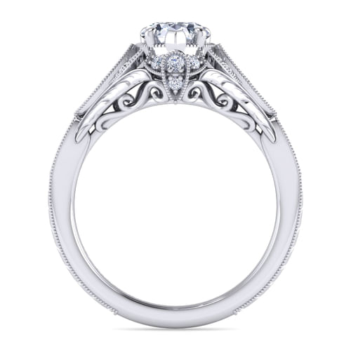Unique Platinum Vintage Inspired Pear Shape Diamond Halo Engagement Ring