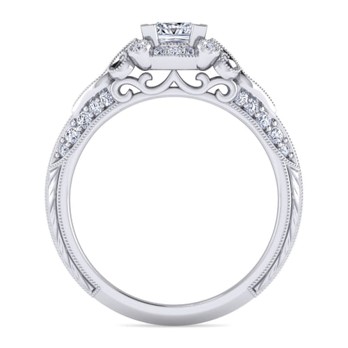 Unique Platinum Vintage Inspired Princess Halo Diamond Engagement Ring