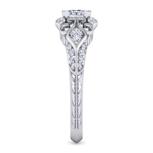 Unique Platinum Vintage Inspired Princess Halo Diamond Engagement Ring
