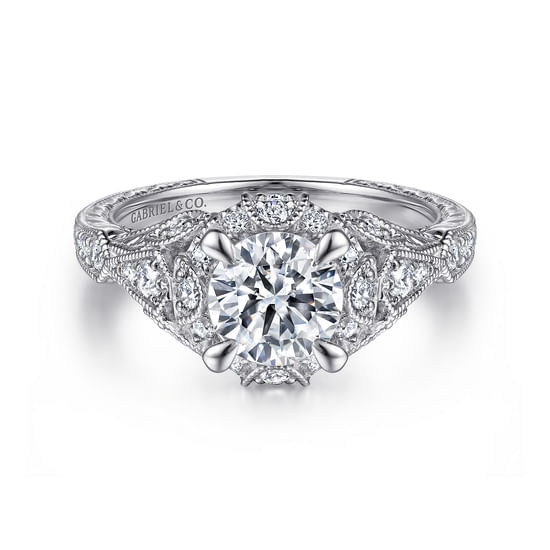 Gabriel - Unique Vintage Inspired Diamond Halo Engagement Ring in Platinum