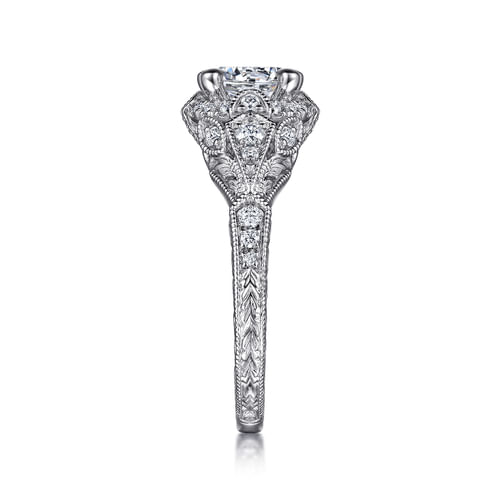 Unique Vintage Inspired Diamond Halo Engagement Ring in Platinum