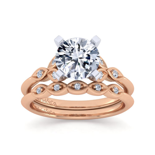 Vintage 14K Rose Gold Diamond Matching Wedding Band