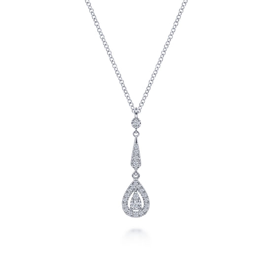 Gabriel - Vintage 14K White Gold Diamond Teardrop Pendant Necklace