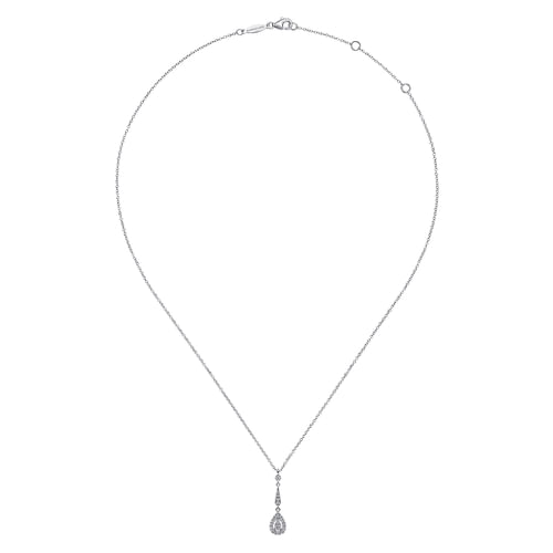 Vintage 14K White Gold Diamond Teardrop Pendant Necklace