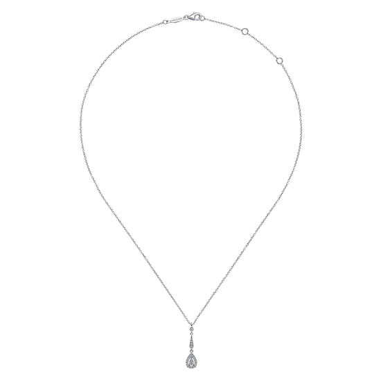 Vintage 14K White Gold Diamond Teardrop Pendant Necklace angle 2 Vintage 14K White Gold Diamond Teardrop Pendant Necklace angle 2