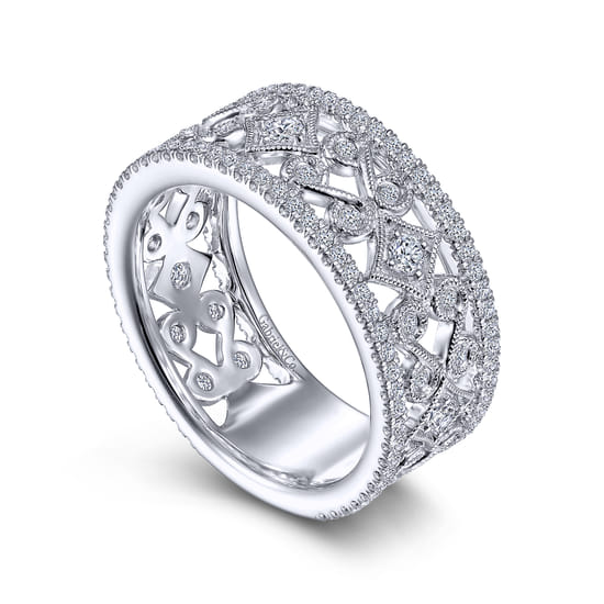 Vintage 14K White Gold Diamond Wide Band Ring angle 3