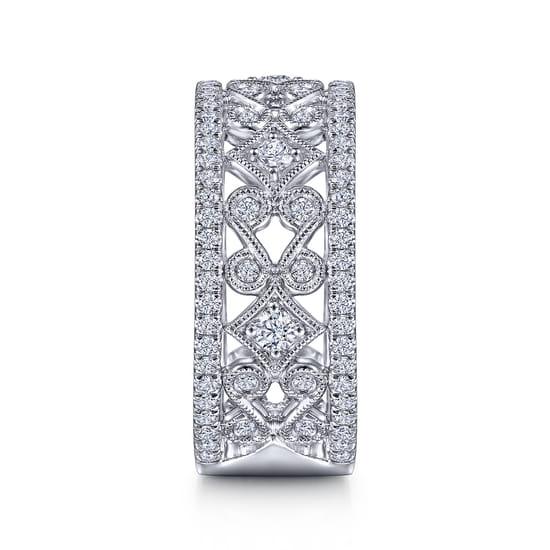 Vintage 14K White Gold Diamond Wide Band Ring angle 4