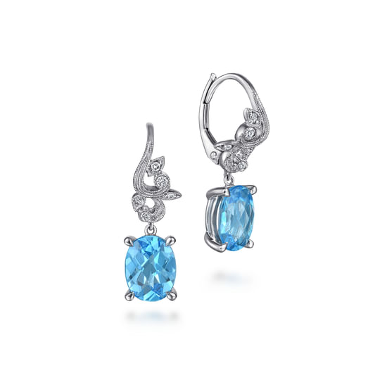 Gabriel - Vintage 14K White Gold Diamond and Blue Topaz Drop Earrings