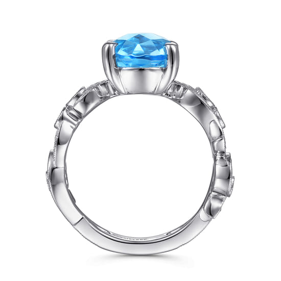 Vintage 14K White Gold Diamond and Blue Topaz Oval Ring angle 2