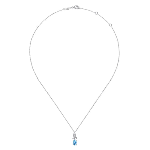 Vintage 14K White Gold Diamond and Blue Topaz Pendant Necklace