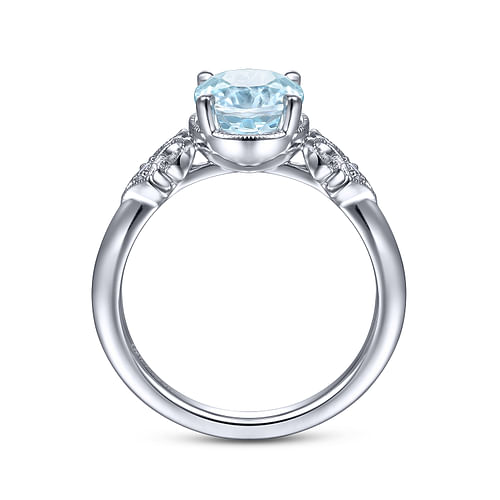 Vintage 14K White Gold Diamond and Sky Blue Topaz Ring