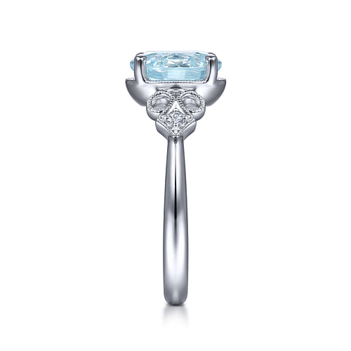 Vintage 14K White Gold Diamond and Sky Blue Topaz Ring