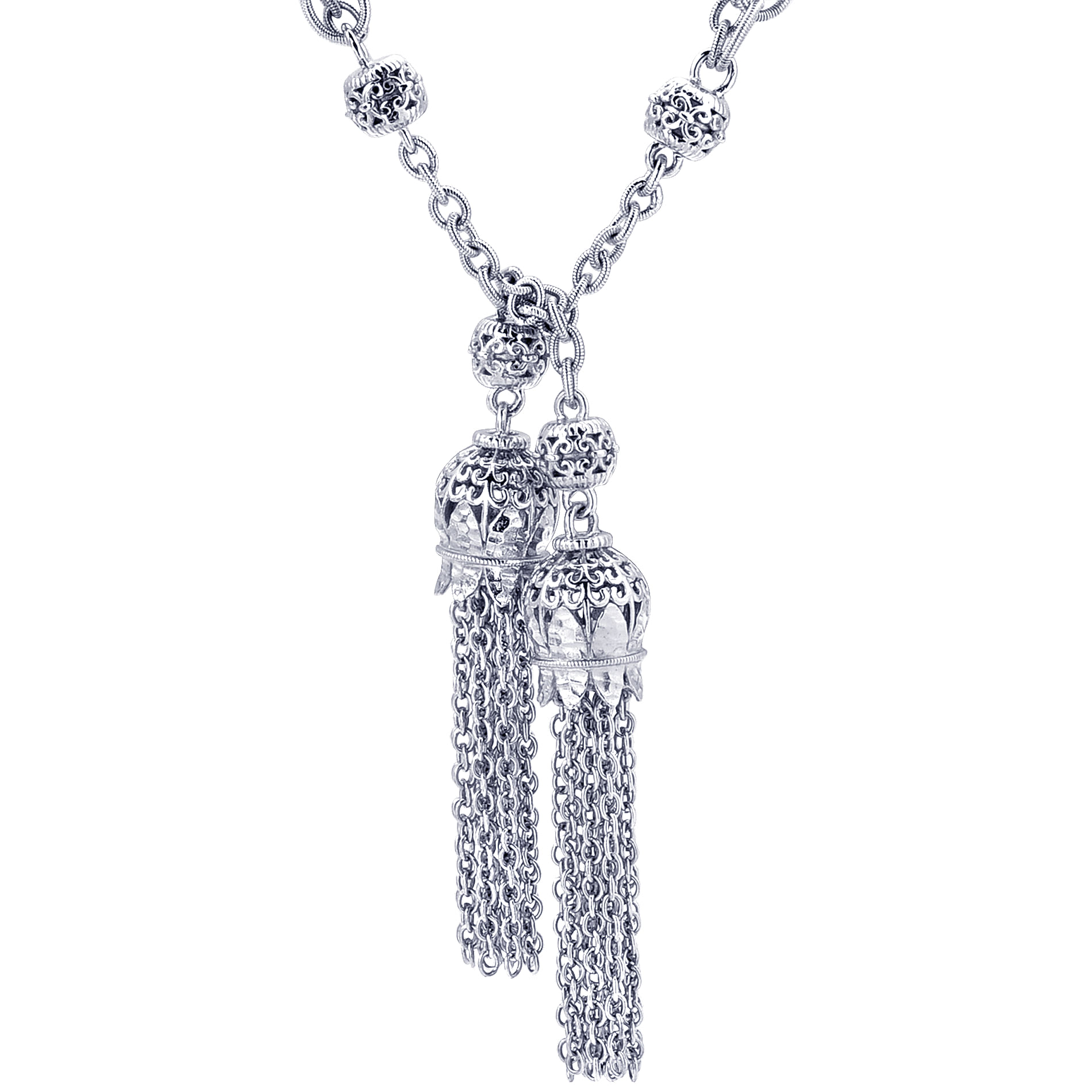 Vintage 925 Sterling Silver Double Tassel Lariat Necklace