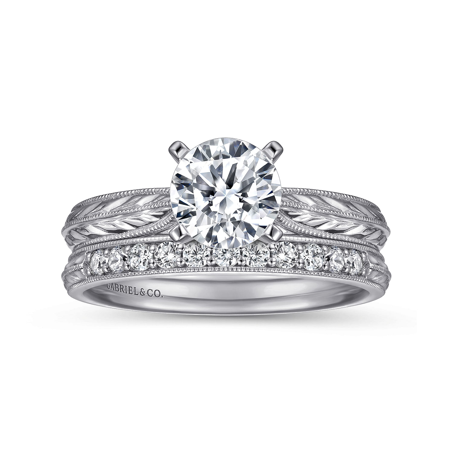Vintage Inspired  14K White Gold Round Solitaire Engagement Ring