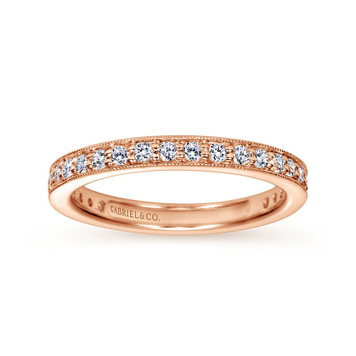Vintage Inspired 14K Rose Gold Channel Prong Set Diamond Eternity Band
