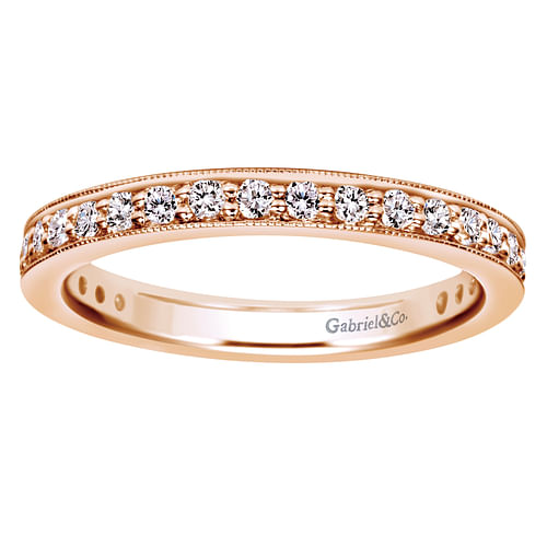 Vintage Inspired 14K Rose Gold Channel Prong Set Diamond Eternity Band