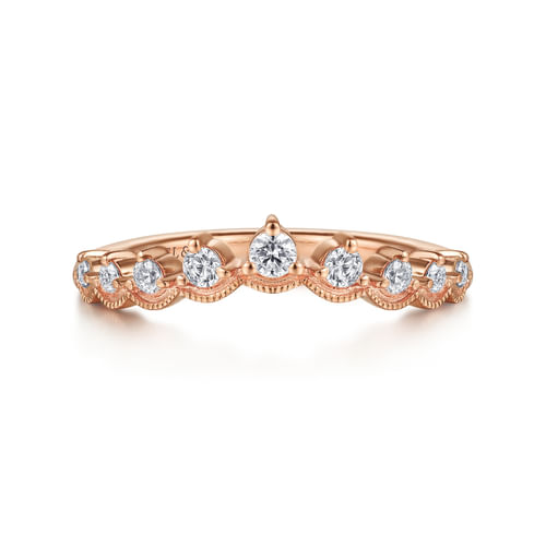 Vintage Inspired 14K Rose Gold Curved Diamond Anniversary Band